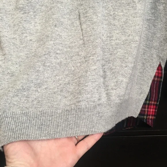 Goodnight Macaroon Grey sweater with plaid trim - Picture 3 of 7